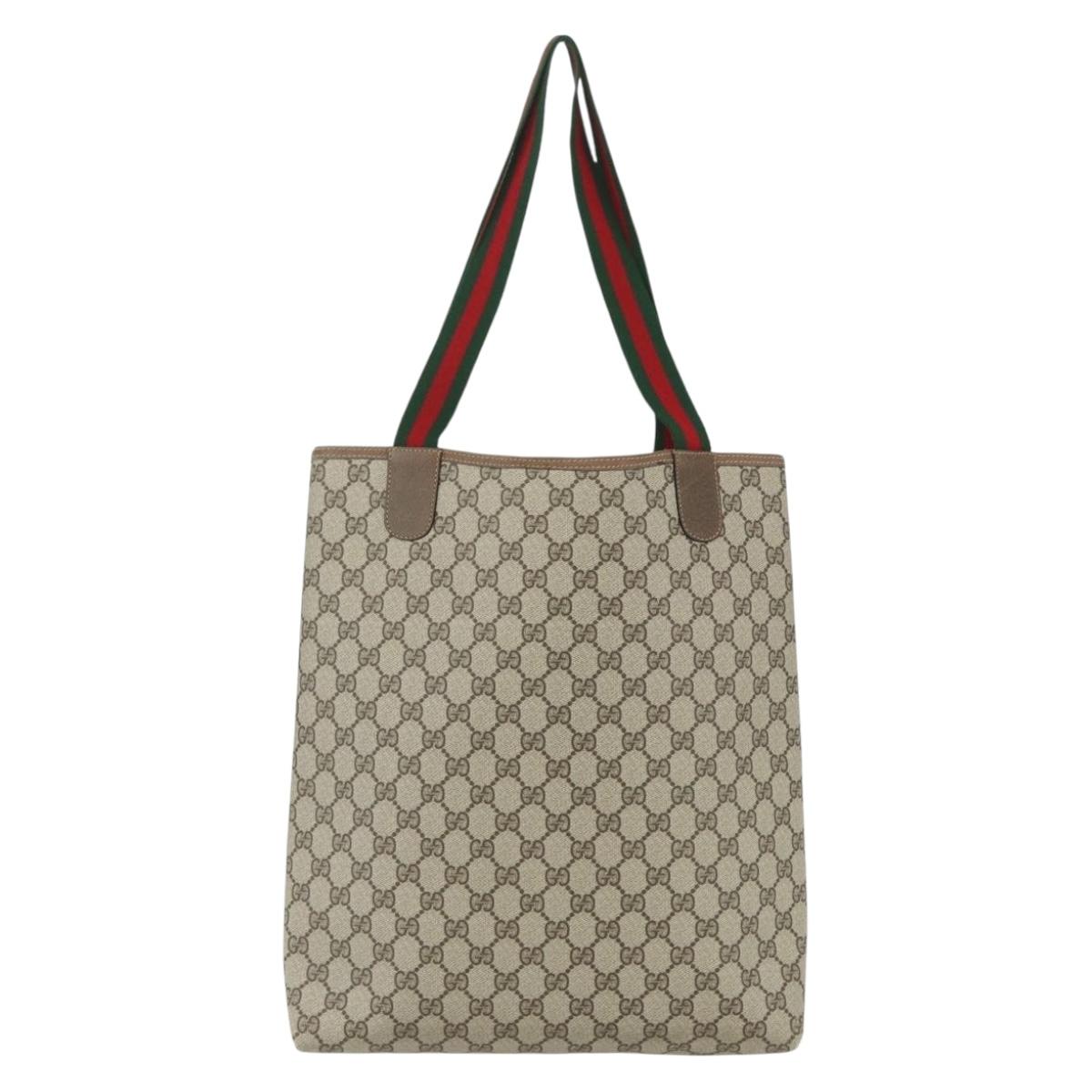 GUCCI GG Supreme Web Sherry Line Tote Bag PVC Beige Red 39 02 003 Auth 156160