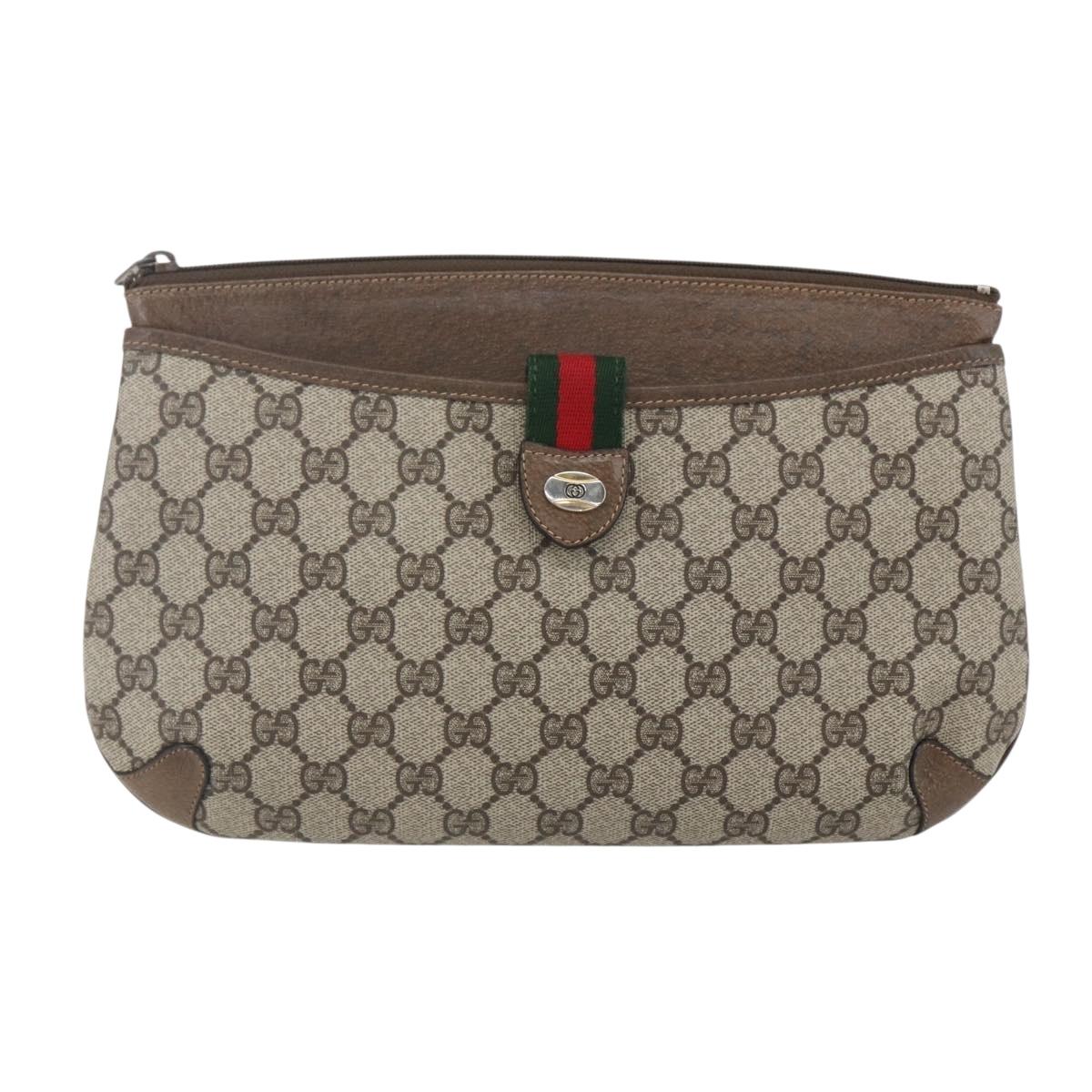 GUCCI GG Supreme Web Sherry Line Bag PVC Beige Gold 39 02 026 Auth 156161