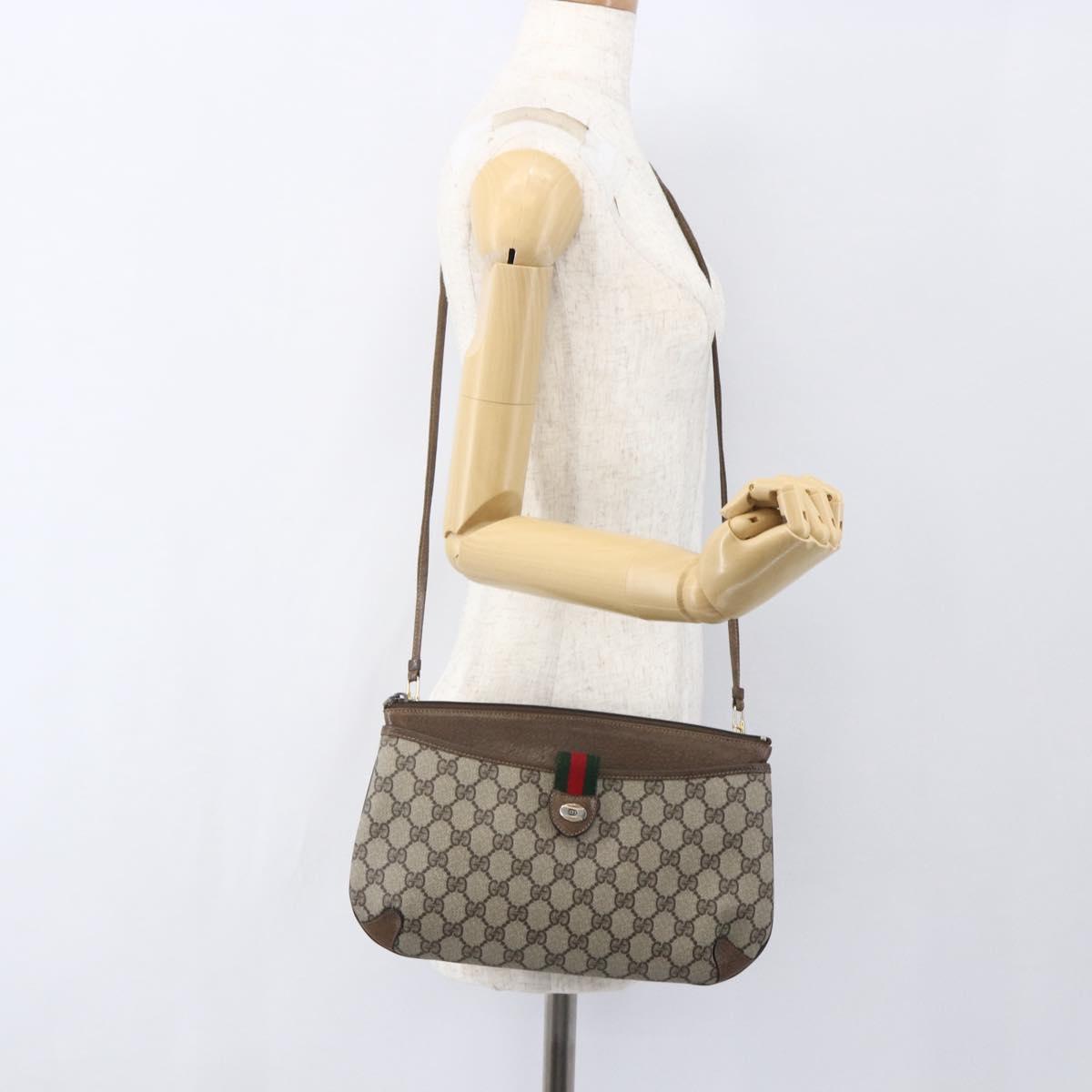 GUCCI GG Supreme Web Sherry Line Bag PVC Beige Gold 39 02 026 Auth 156161