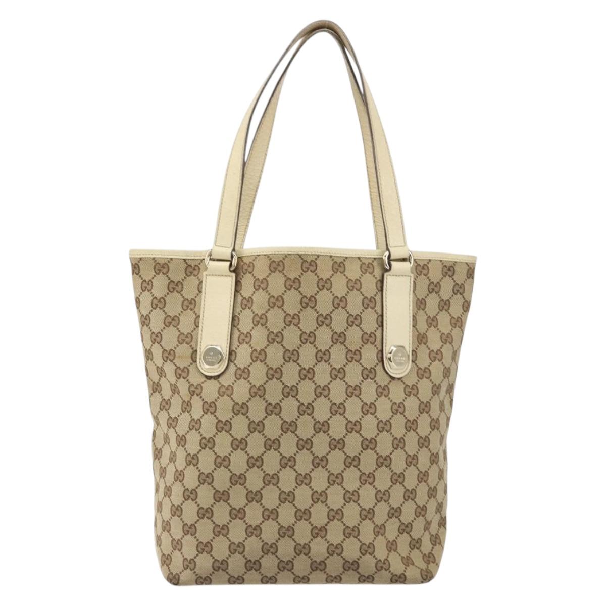 GUCCI GG Canvas Tote Bag Beige Gold 153009 Auth 156163