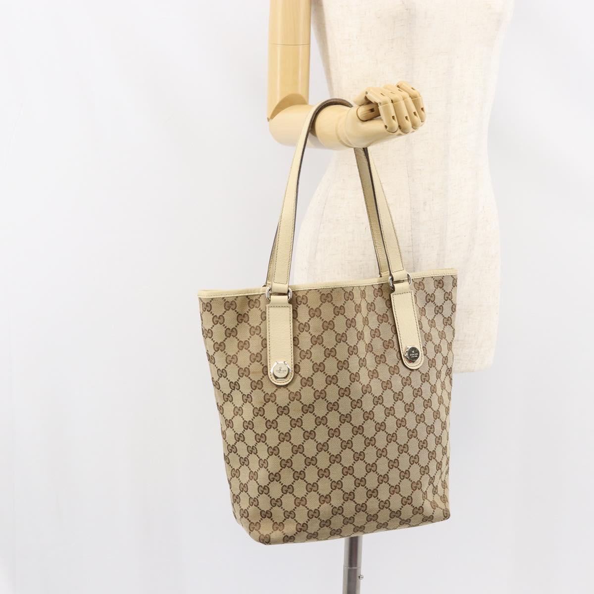 GUCCI GG Canvas Tote Bag Beige Gold 153009 Auth 156163