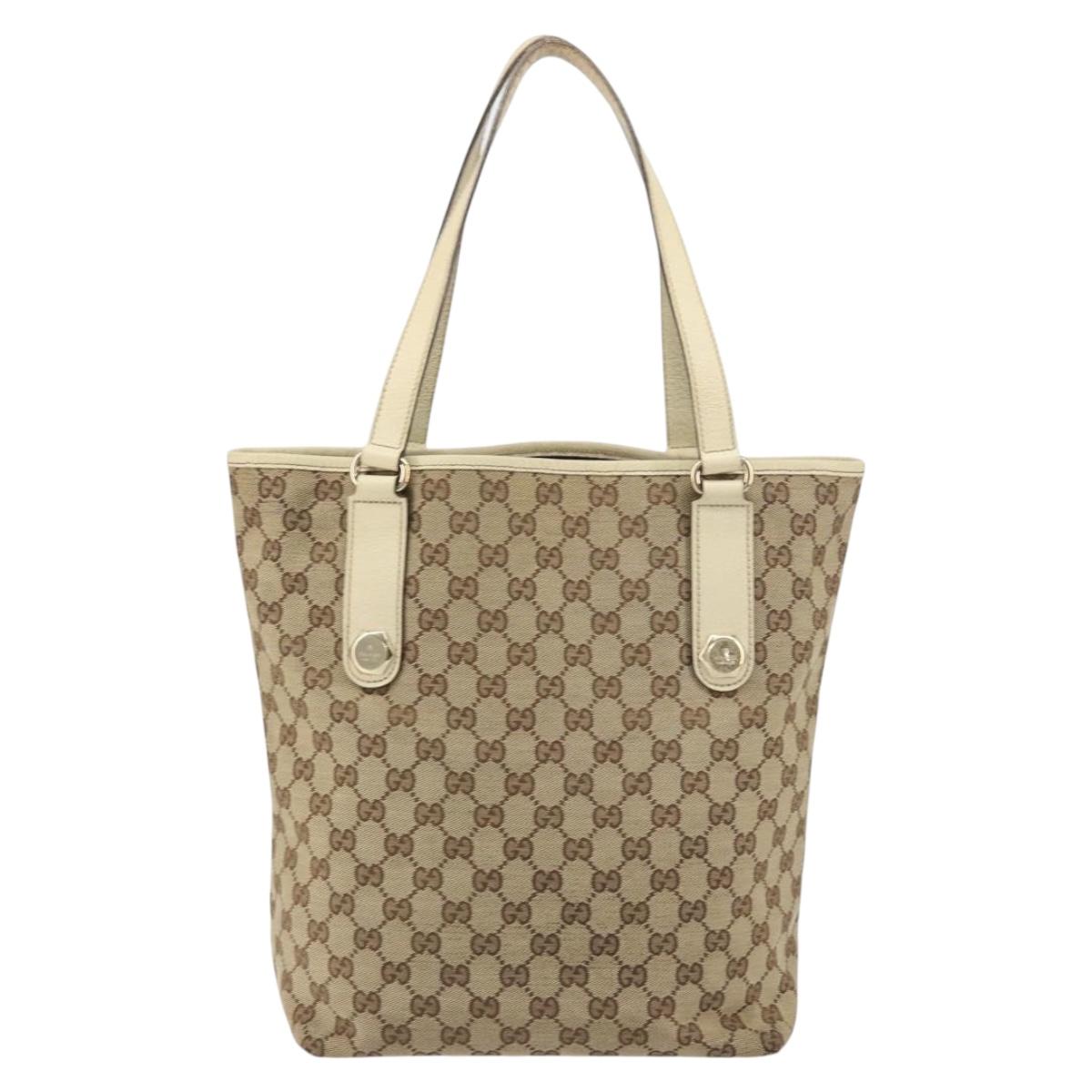 GUCCI GG Canvas Tote Bag Beige Gold 153009 Auth 156163