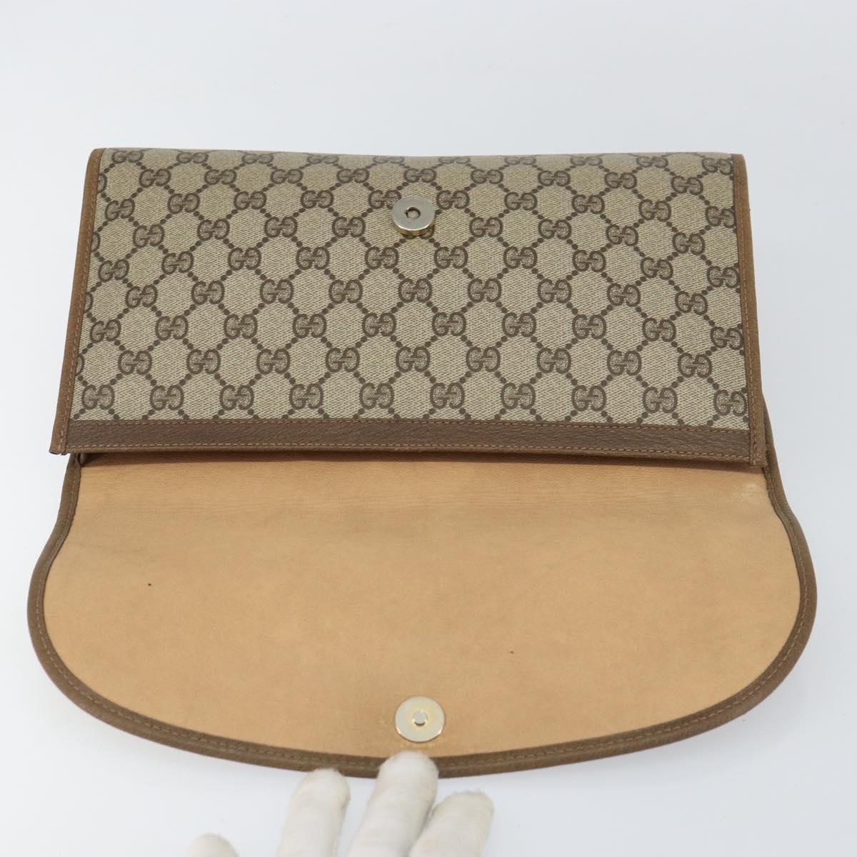 GUCCI GG Supreme Web Sherry Line Clutch Bag PVC Beige Gold 89 01 031 Auth 156166