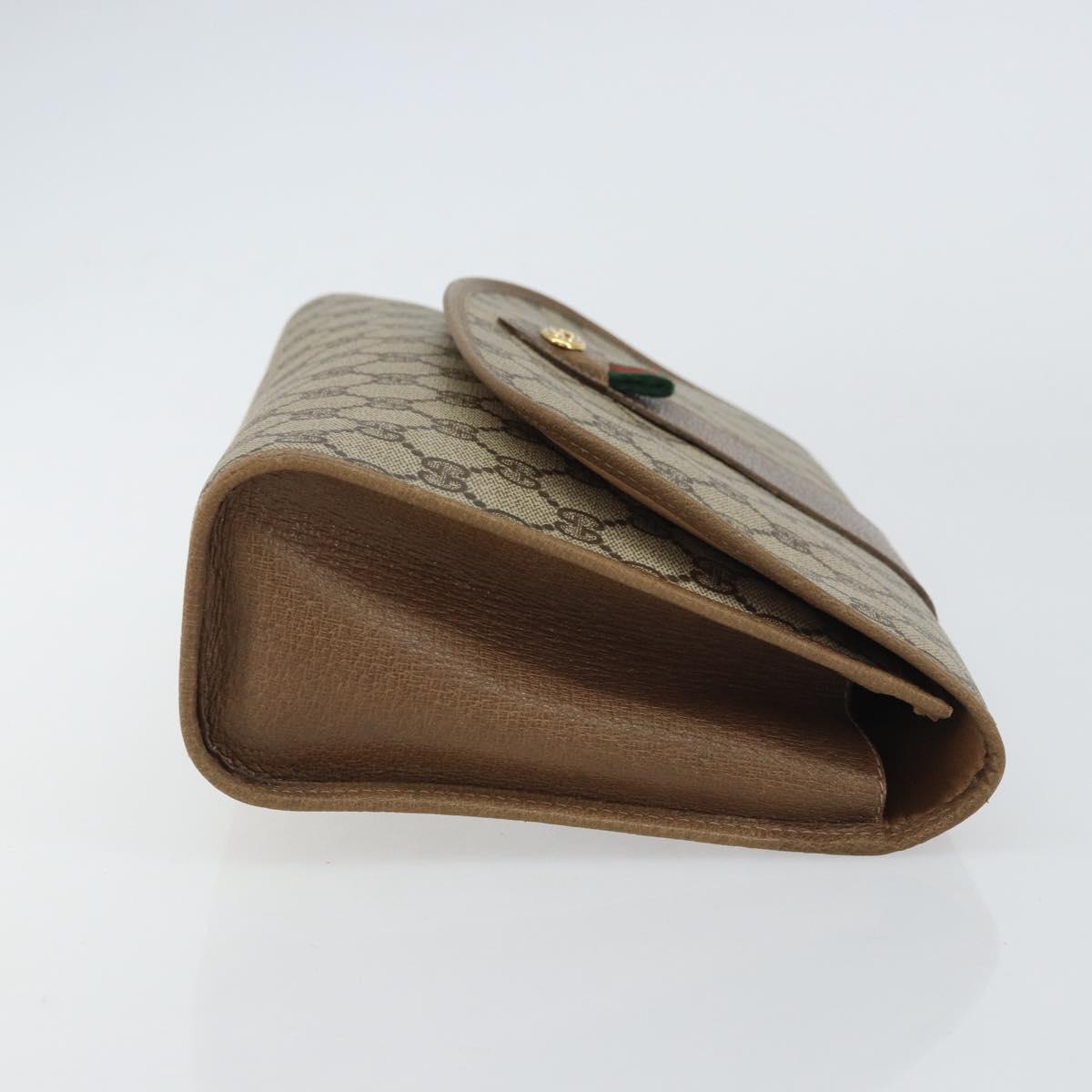 GUCCI GG Supreme Web Sherry Line Clutch Bag PVC Beige Gold 89 01 031 Auth 156166