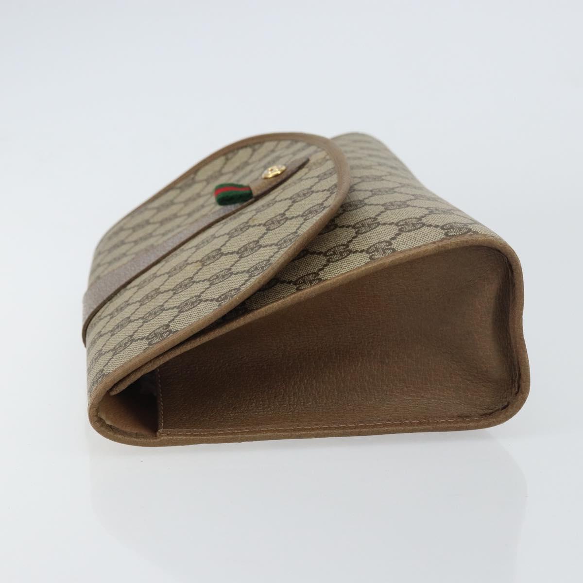 GUCCI GG Supreme Web Sherry Line Clutch Bag PVC Beige Gold 89 01 031 Auth 156166