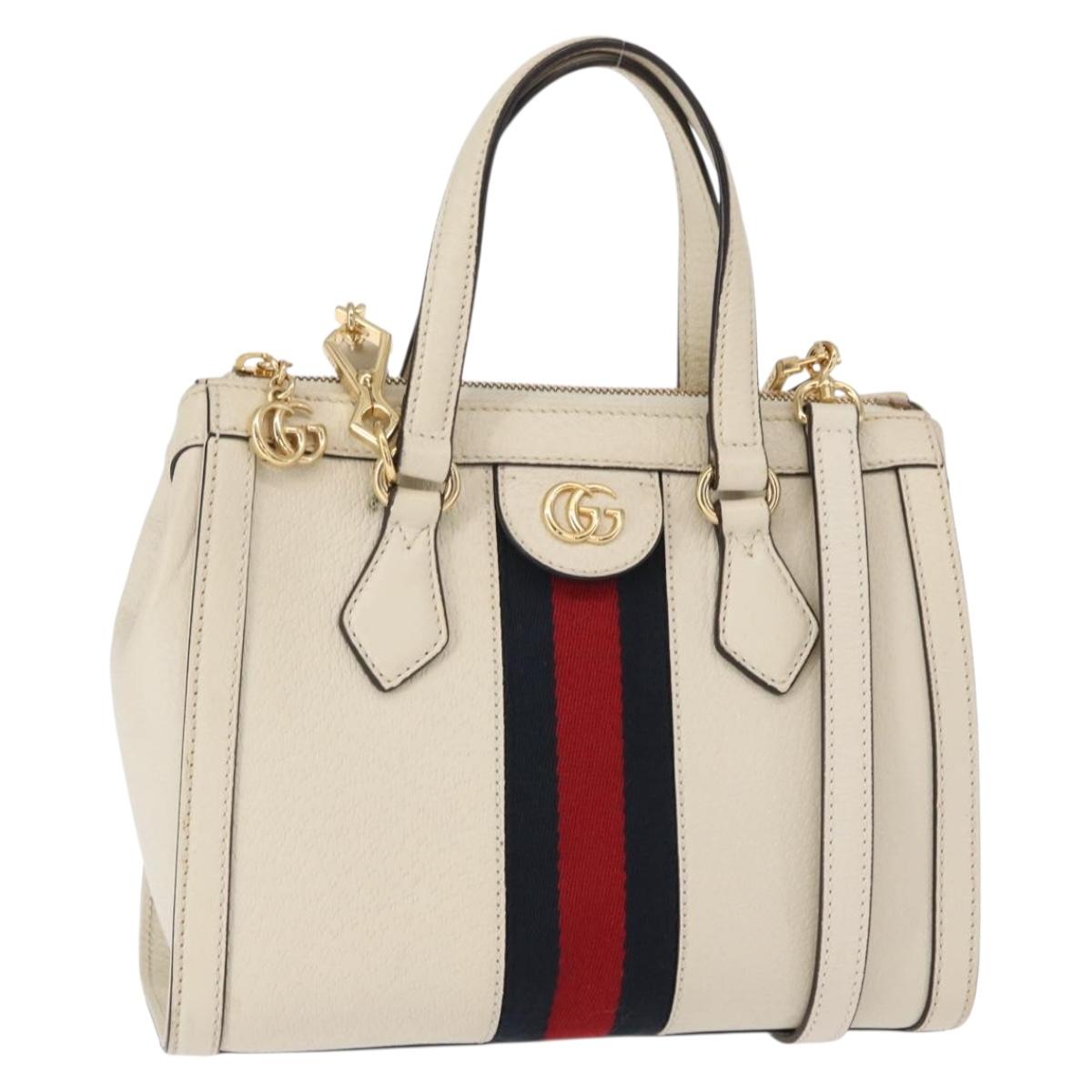 GUCCI Sherry Line Ophidia Hand Bag Leather 2way White Gold 547551 Auth 156169