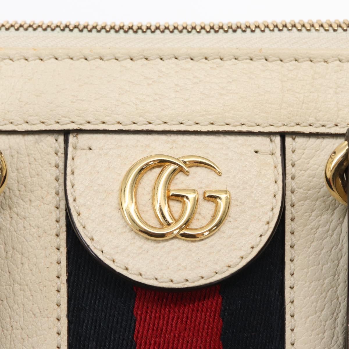 GUCCI Sherry Line Ophidia Hand Bag Leather 2way White Gold 547551 Auth 156169