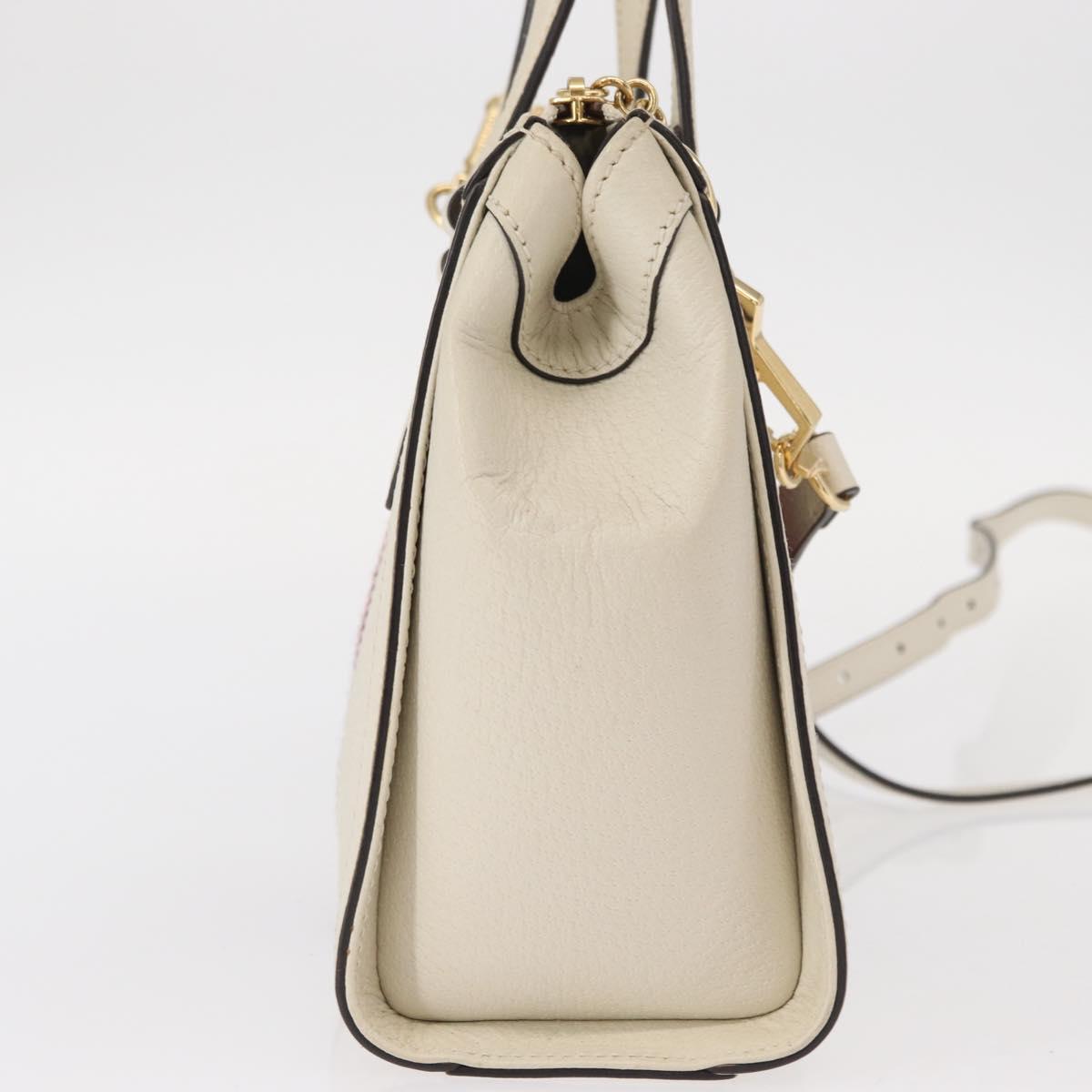 GUCCI Sherry Line Ophidia Hand Bag Leather 2way White Gold 547551 Auth 156169