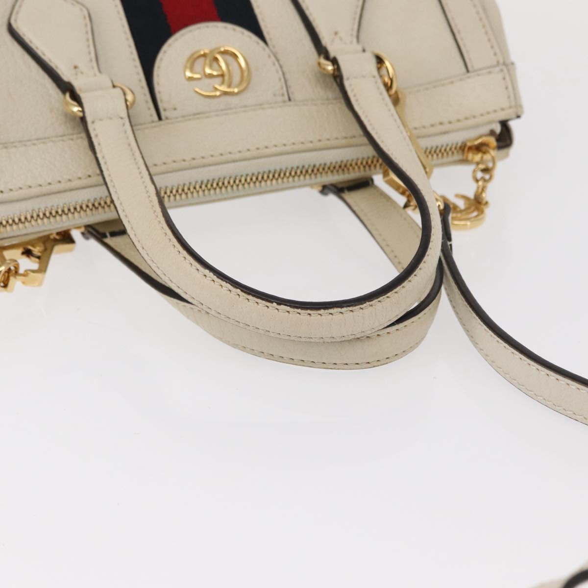 GUCCI Sherry Line Ophidia Hand Bag Leather 2way White Gold 547551 Auth 156169