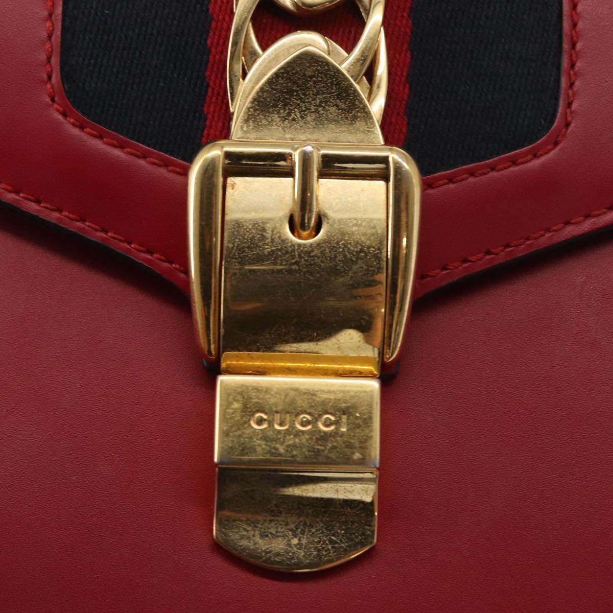 GUCCI Silvi Sherry Line Hand Bag Leather 2way Red Gold 470270 Auth 156170