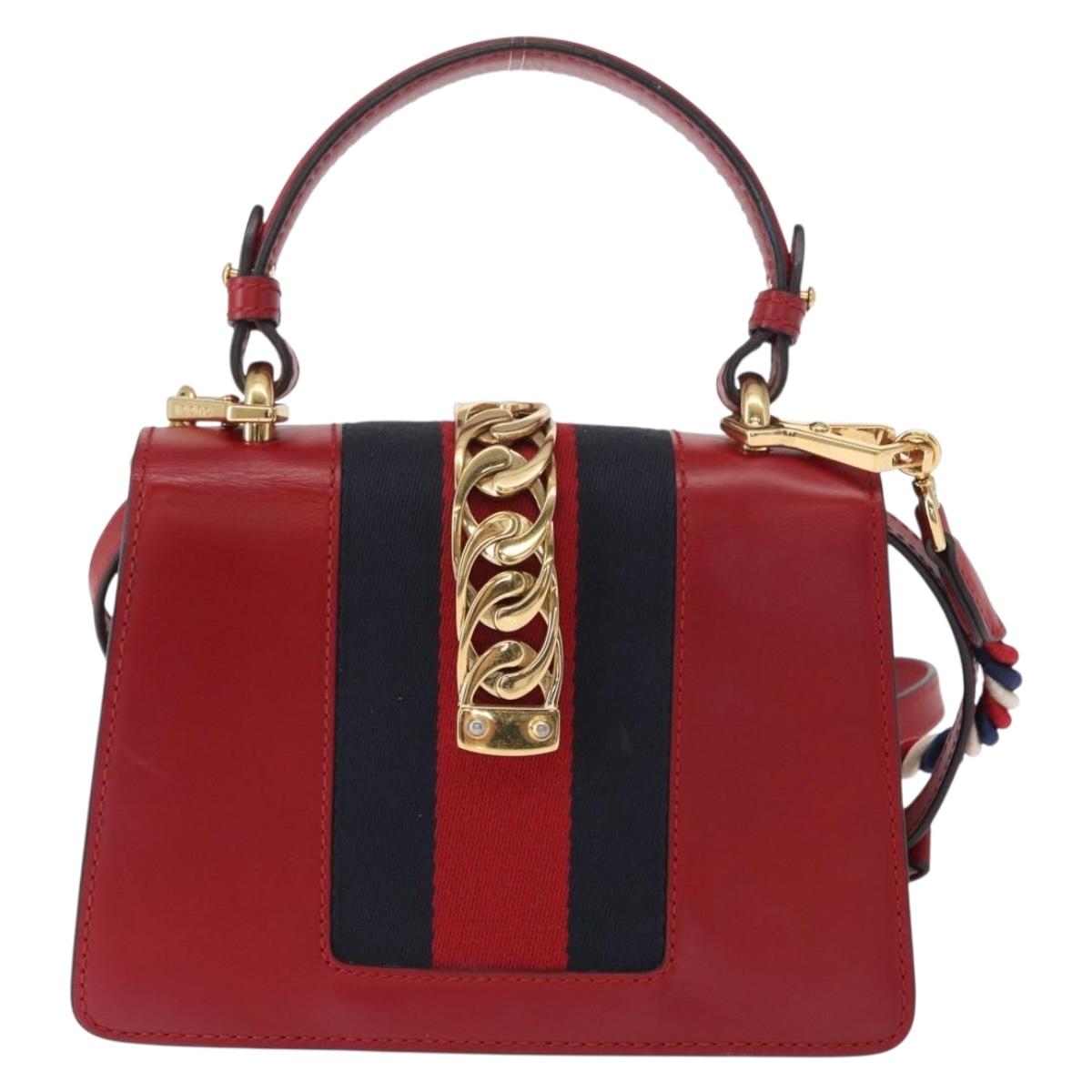 GUCCI Silvi Sherry Line Hand Bag Leather 2way Red Gold 470270 Auth 156170