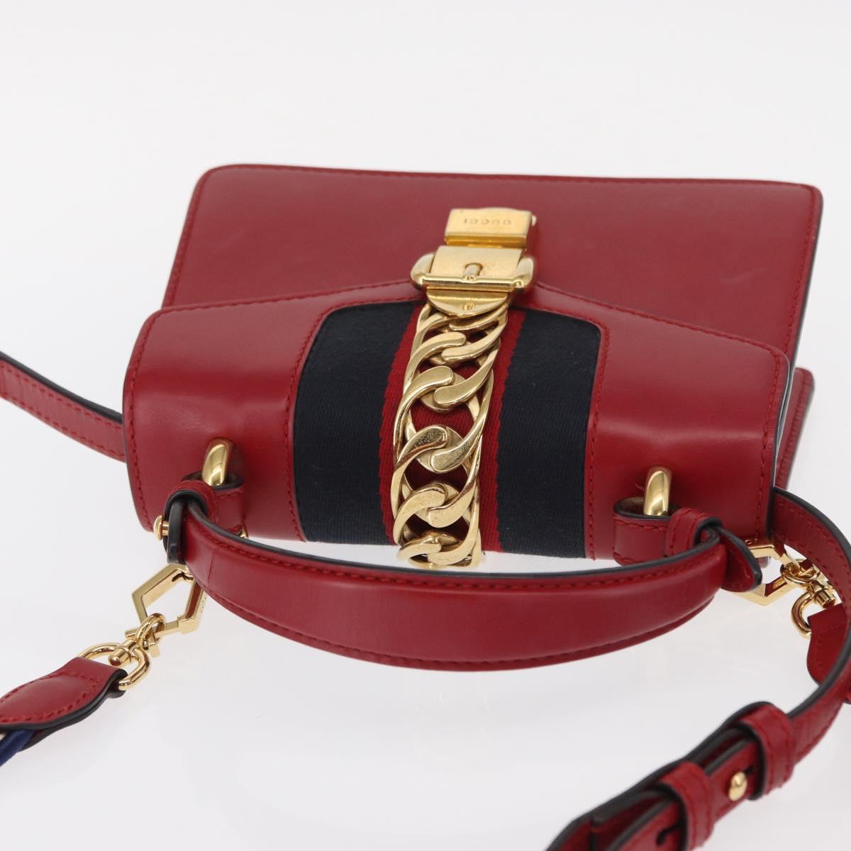 GUCCI Silvi Sherry Line Hand Bag Leather 2way Red Gold 470270 Auth 156170