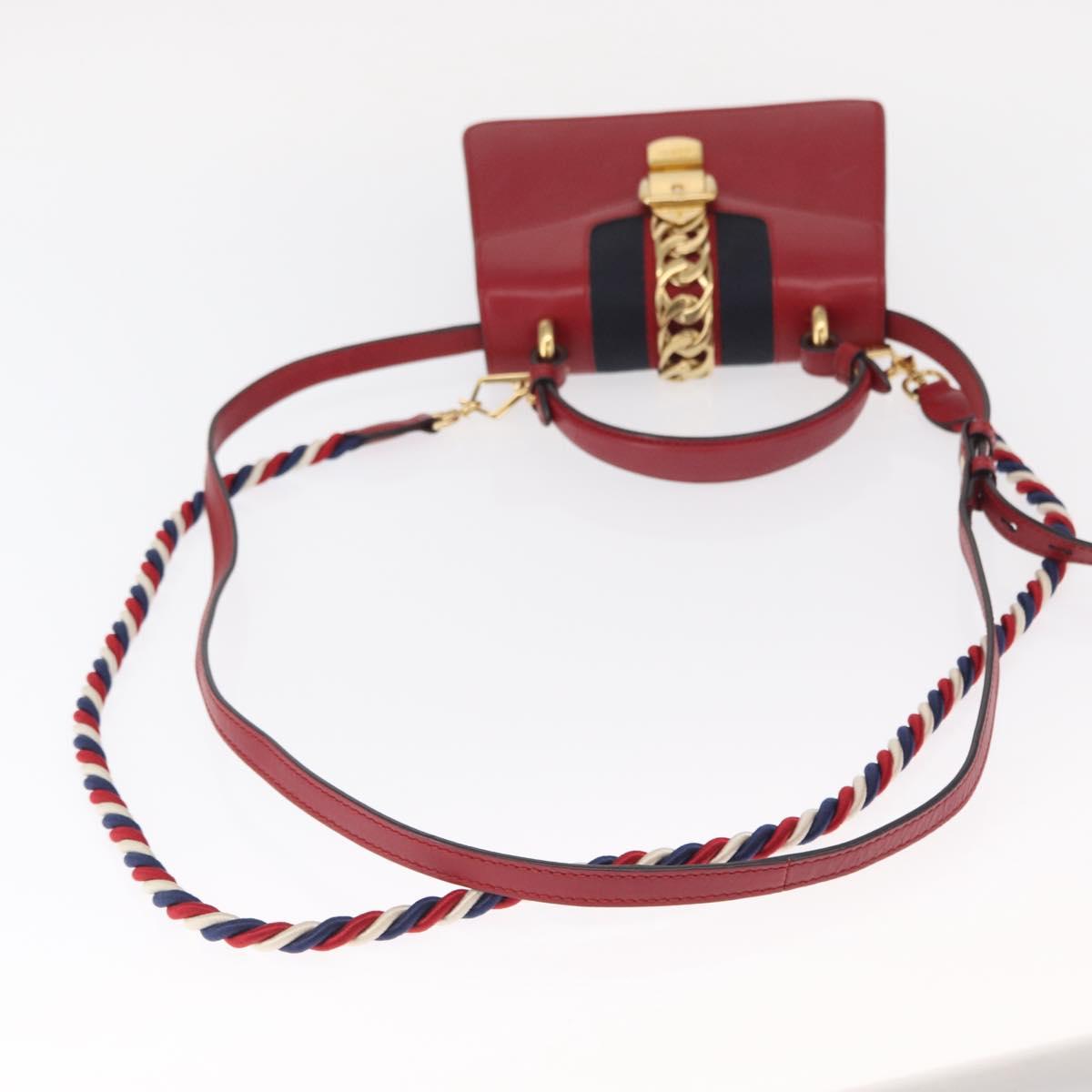 GUCCI Silvi Sherry Line Hand Bag Leather 2way Red Gold 470270 Auth 156170