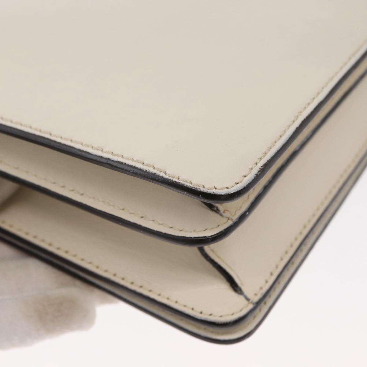 GUCCI Bamboo Shoulder Bag Leather White Silver 370817 Auth 156171