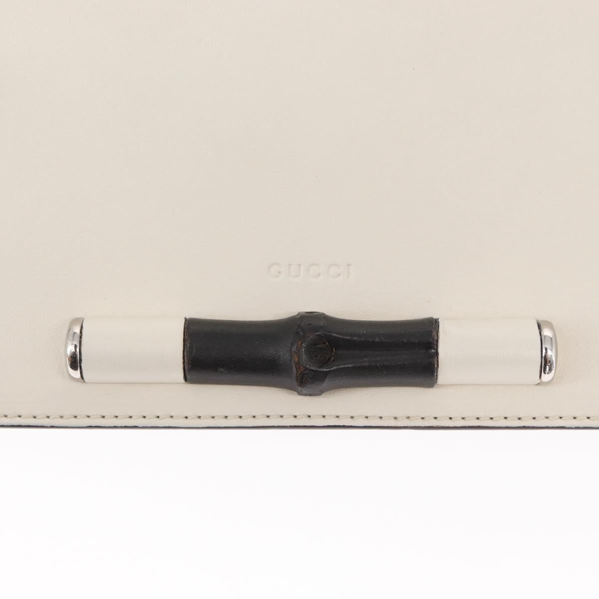 GUCCI Bamboo Shoulder Bag Leather White Silver 370817 Auth 156171