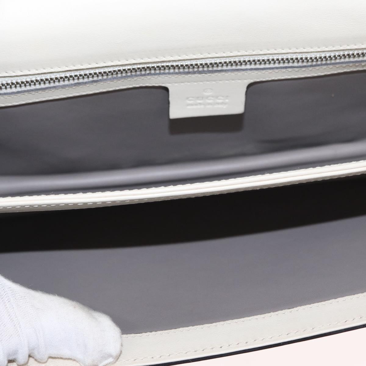 GUCCI Bamboo Shoulder Bag Leather White Silver 370817 Auth 156171