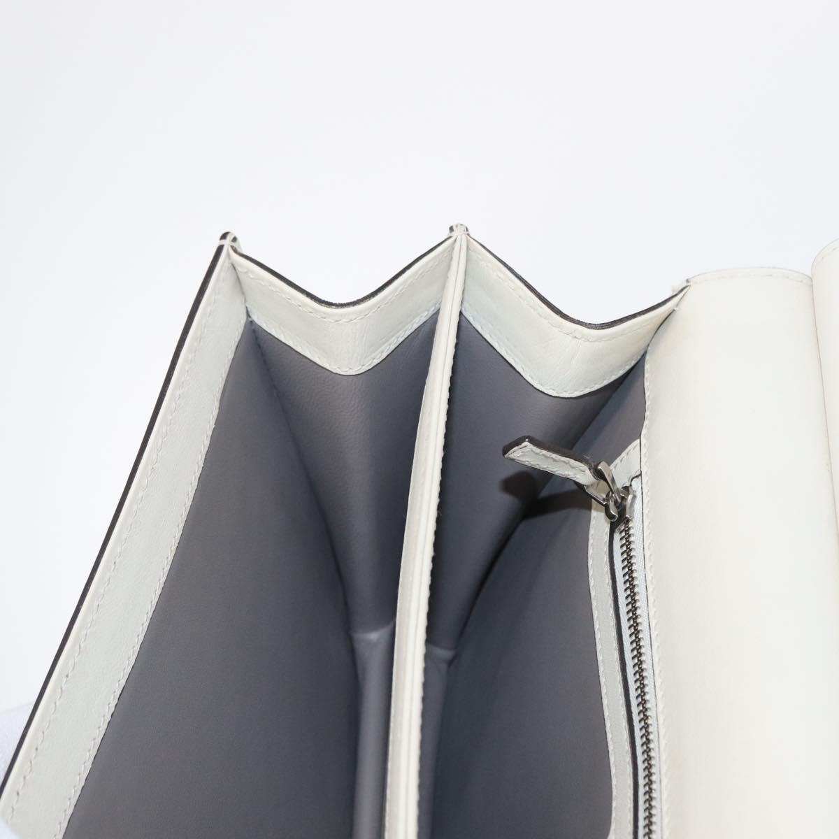 GUCCI Bamboo Shoulder Bag Leather White Silver 370817 Auth 156171