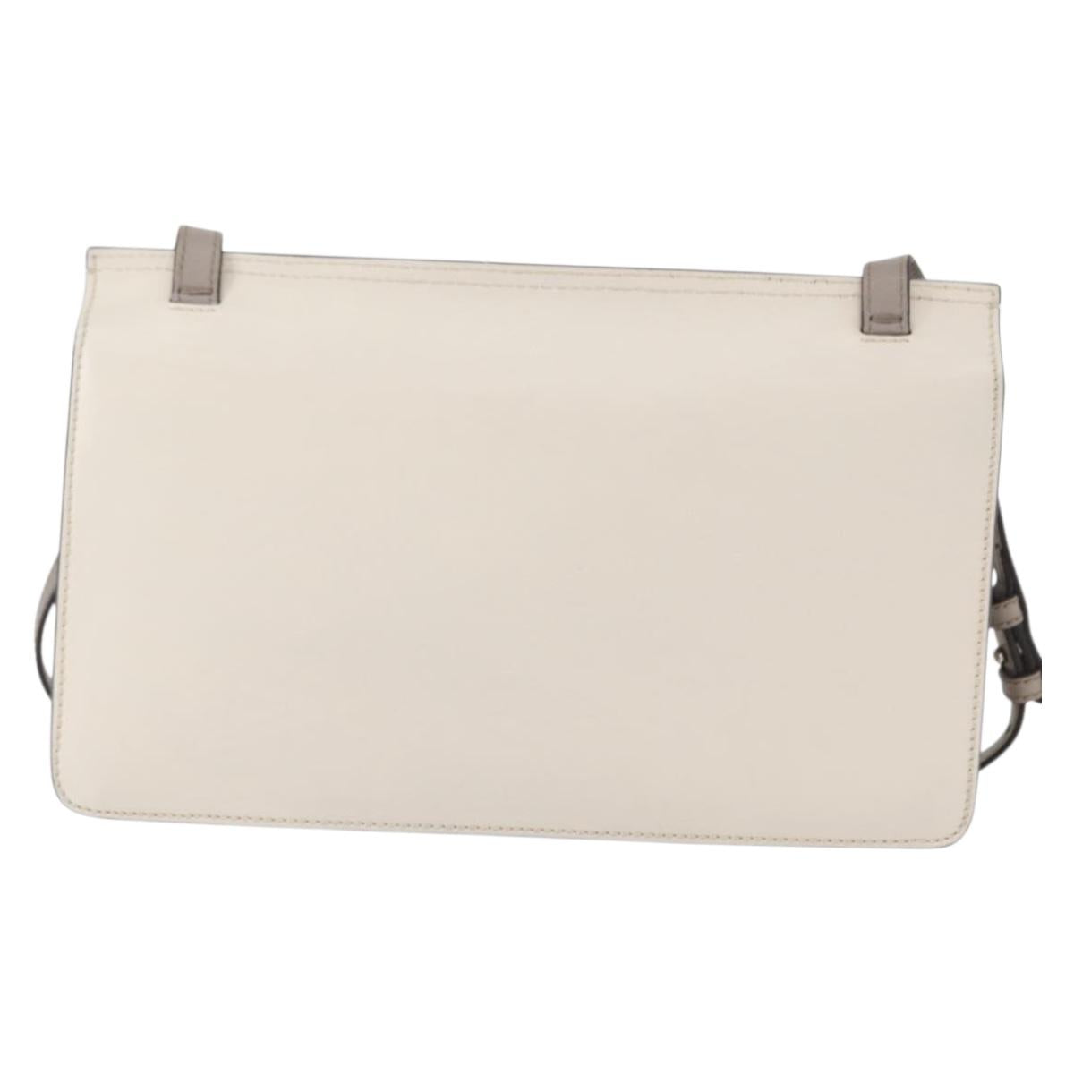 GUCCI Bamboo Shoulder Bag Leather White Silver 370817 Auth 156171