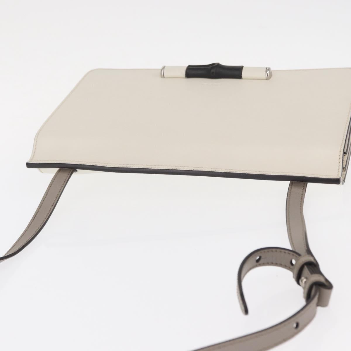 GUCCI Bamboo Shoulder Bag Leather White Silver 370817 Auth 156171