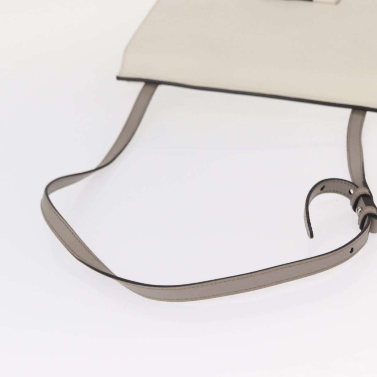 GUCCI Bamboo Shoulder Bag Leather White Silver 370817 Auth 156171