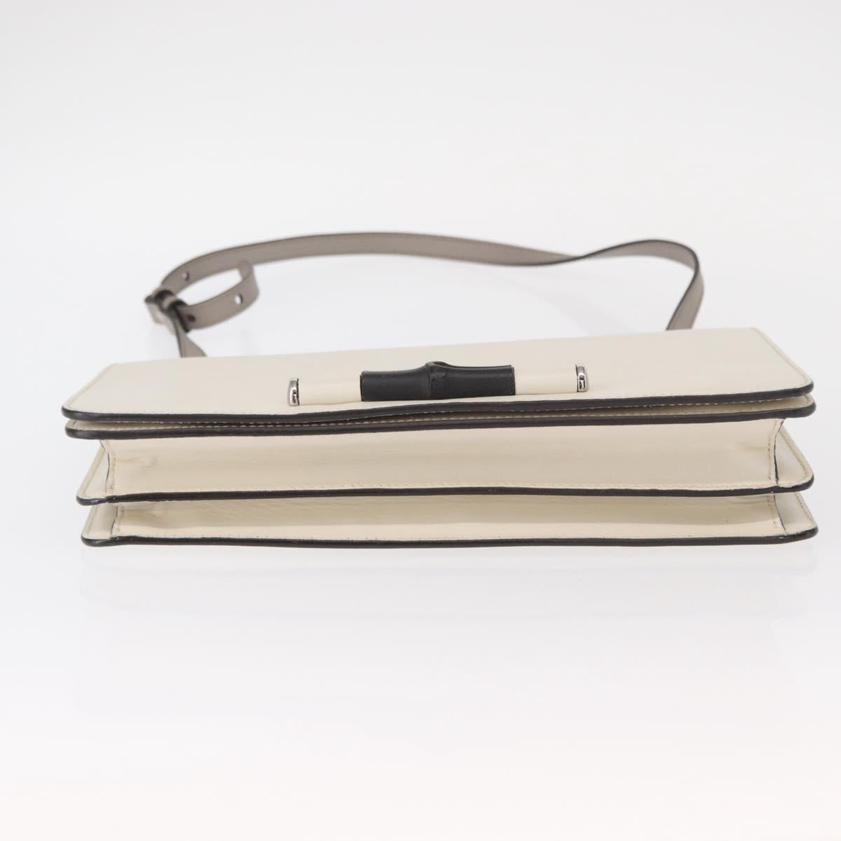 GUCCI Bamboo Shoulder Bag Leather White Silver 370817 Auth 156171