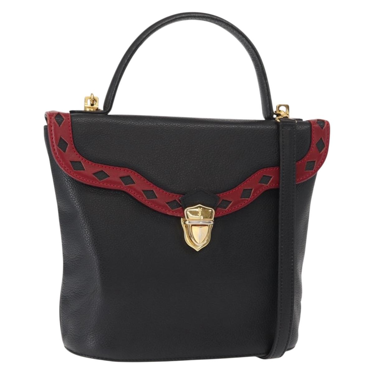 SAINT LAURENT Hand Bag Leather 2way Black Gold Auth 156174