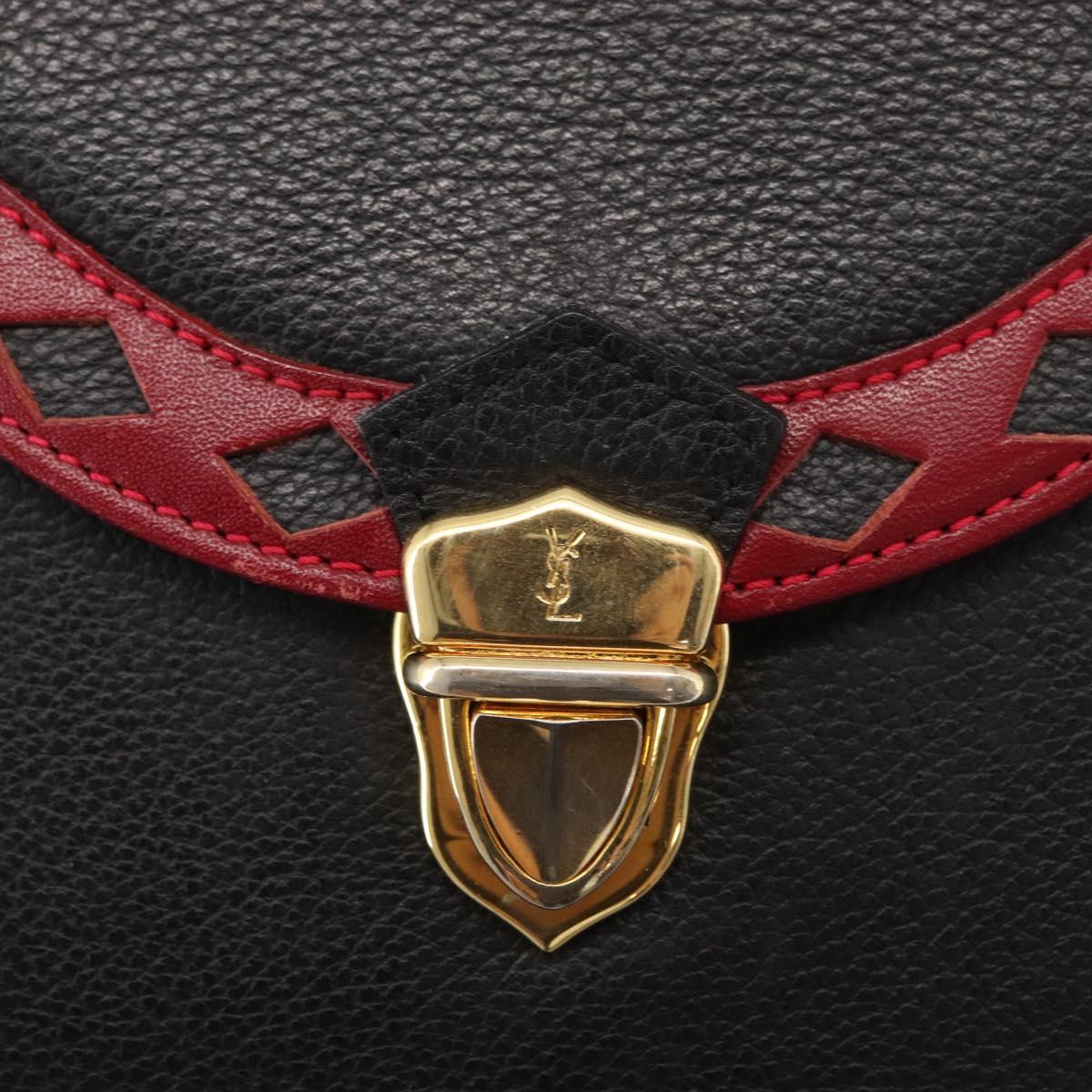 SAINT LAURENT Hand Bag Leather 2way Black Gold Auth 156174