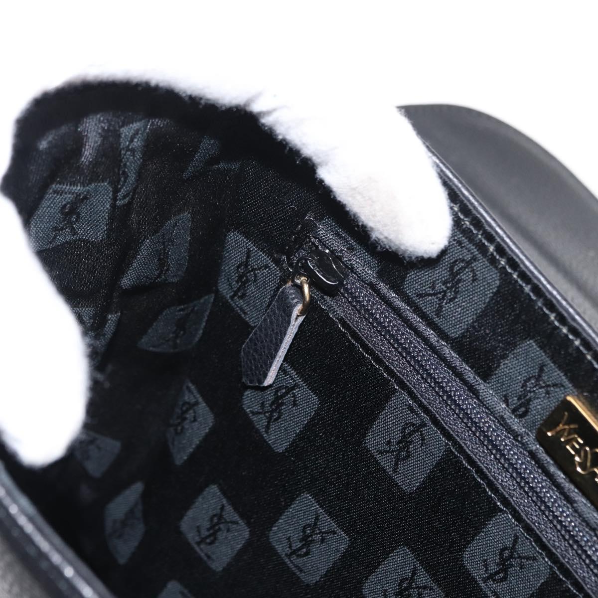 SAINT LAURENT Hand Bag Leather 2way Black Gold Auth 156174