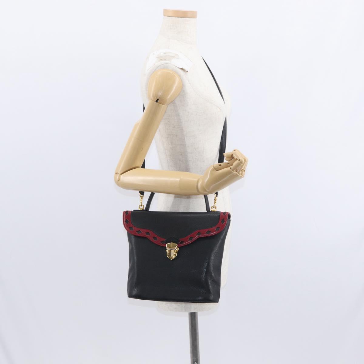 SAINT LAURENT Hand Bag Leather 2way Black Gold Auth 156174