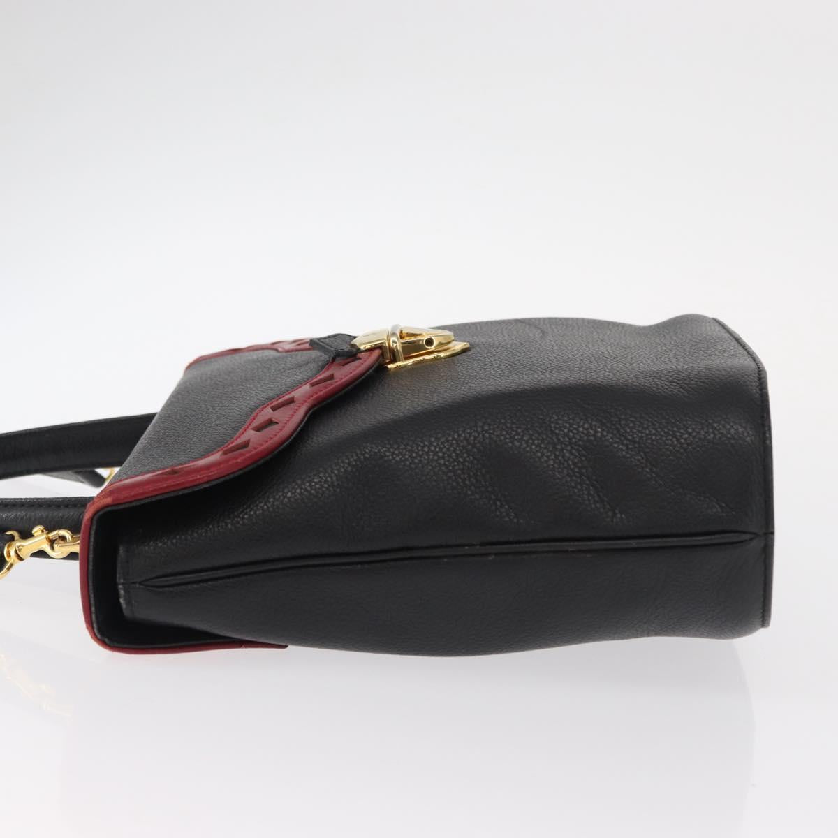 SAINT LAURENT Hand Bag Leather 2way Black Gold Auth 156174