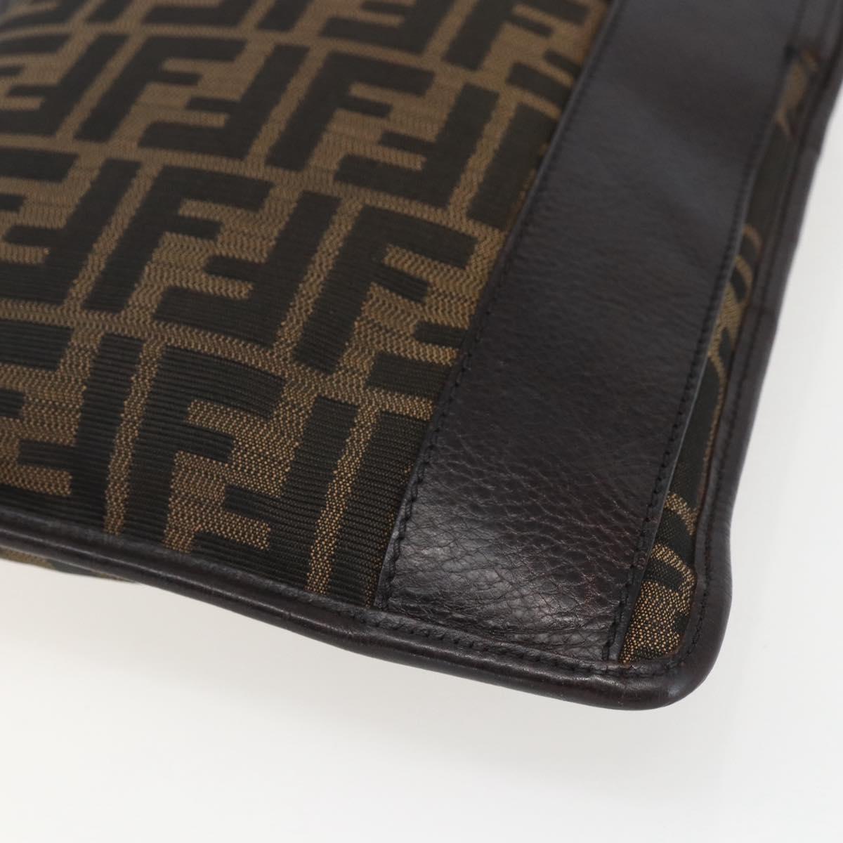 FENDI Zucca Canvas Shoulder Bag Black Brown gold Auth 156175