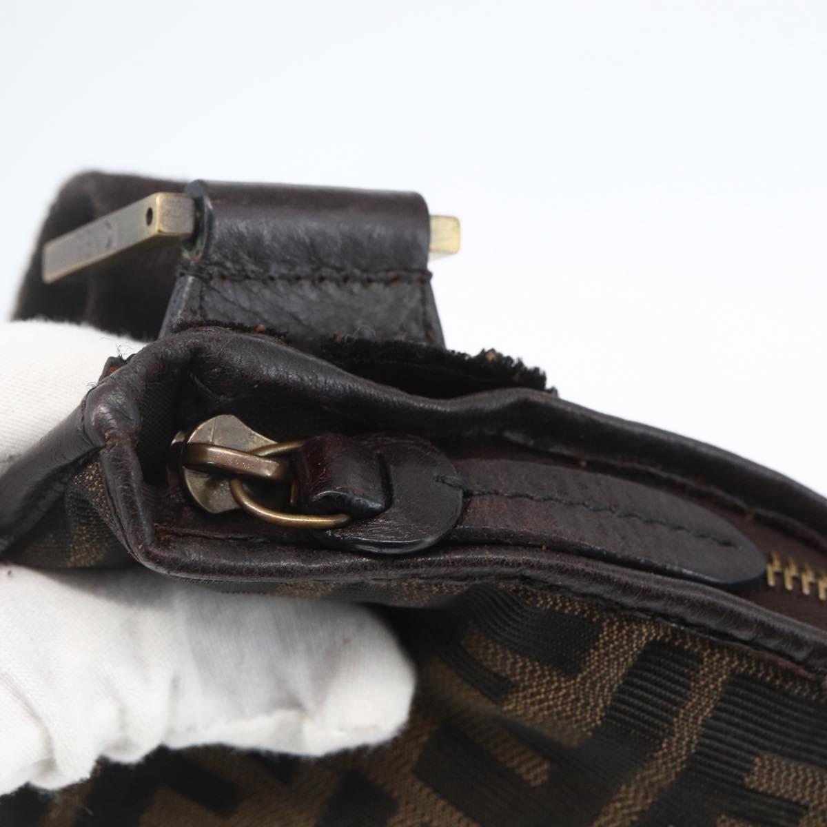 FENDI Zucca Canvas Shoulder Bag Black Brown gold Auth 156175