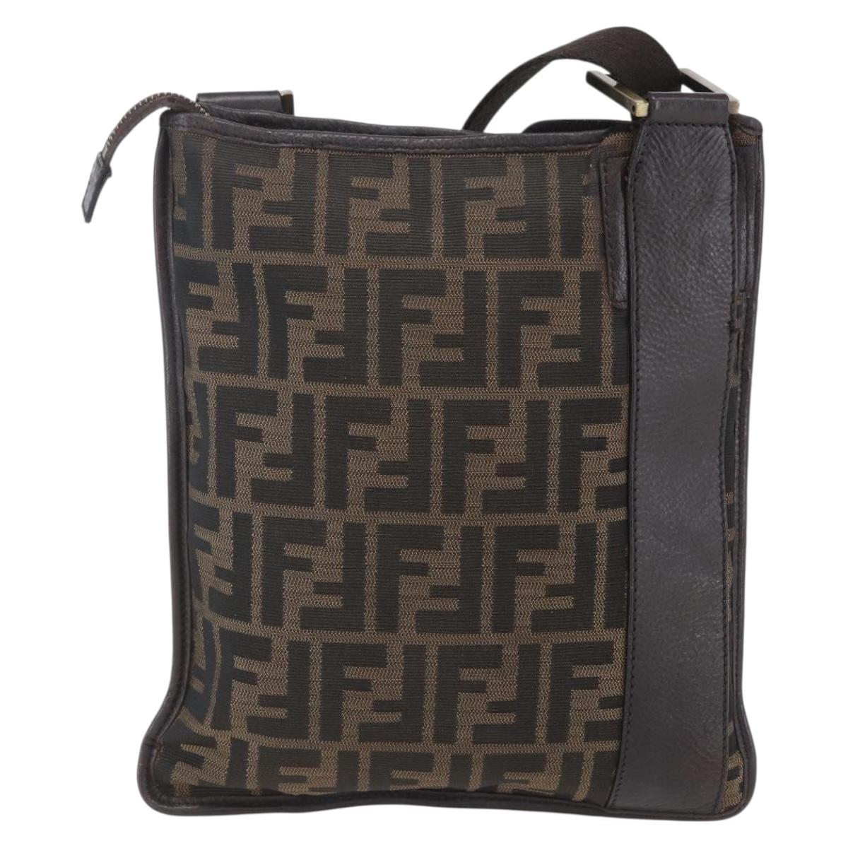 FENDI Zucca Canvas Shoulder Bag Black Brown gold Auth 156175