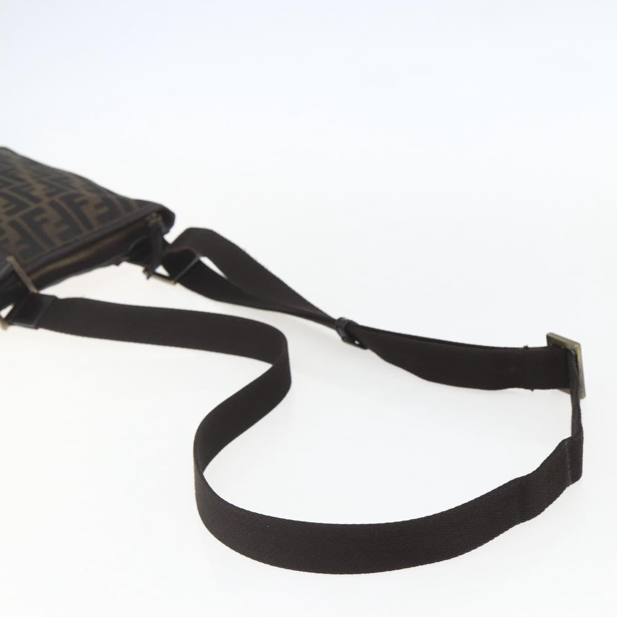 FENDI Zucca Canvas Shoulder Bag Black Brown gold Auth 156175