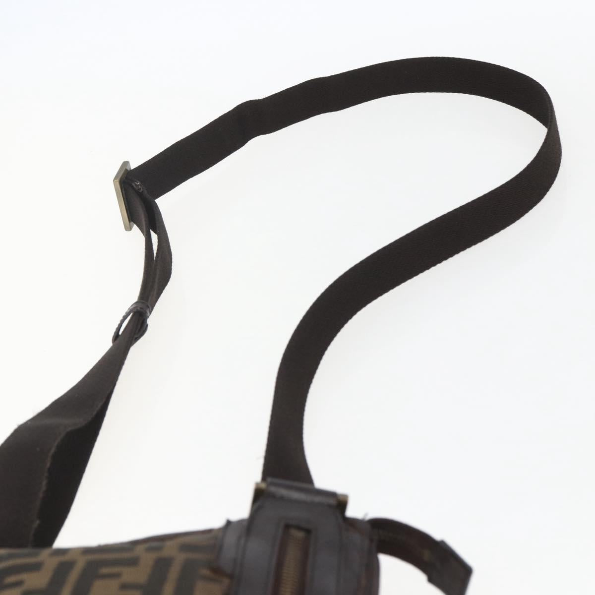 FENDI Zucca Canvas Shoulder Bag Black Brown gold Auth 156175