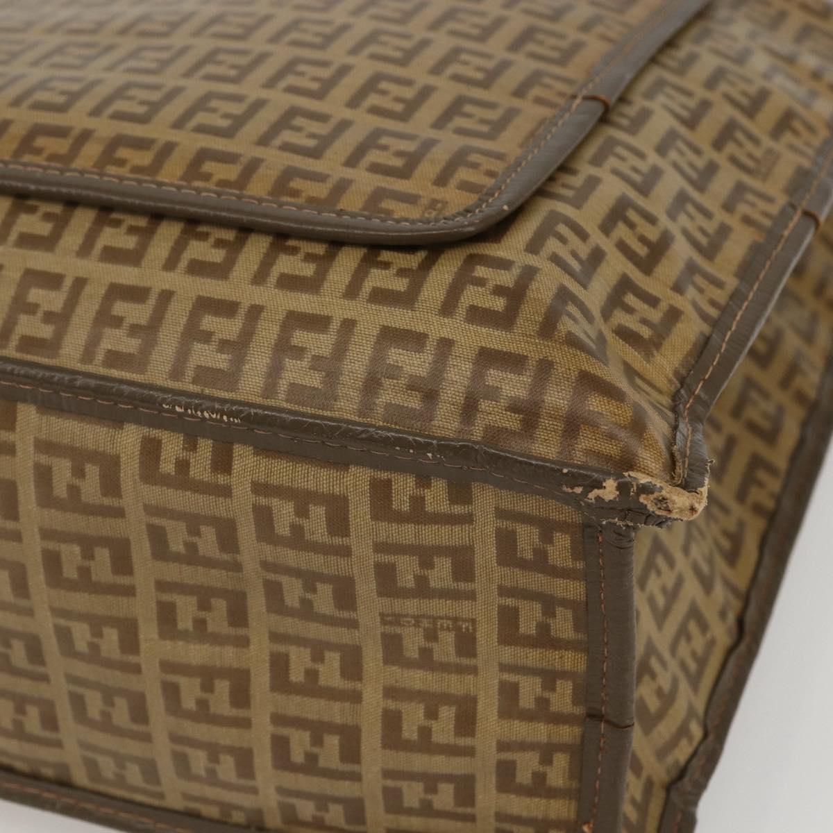 FENDI Zucchino Canvas Tote Bag PVC Beige Auth 156176