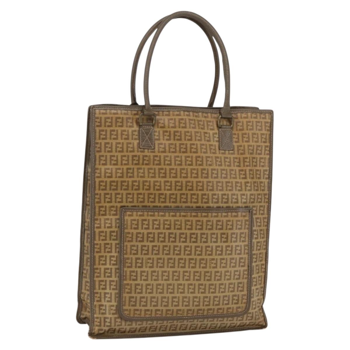 FENDI Zucchino Canvas Tote Bag PVC Beige Auth 156176