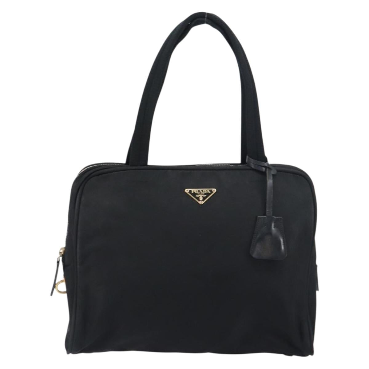 PRADA Tote Bag Nylon Black Gold Auth 156177