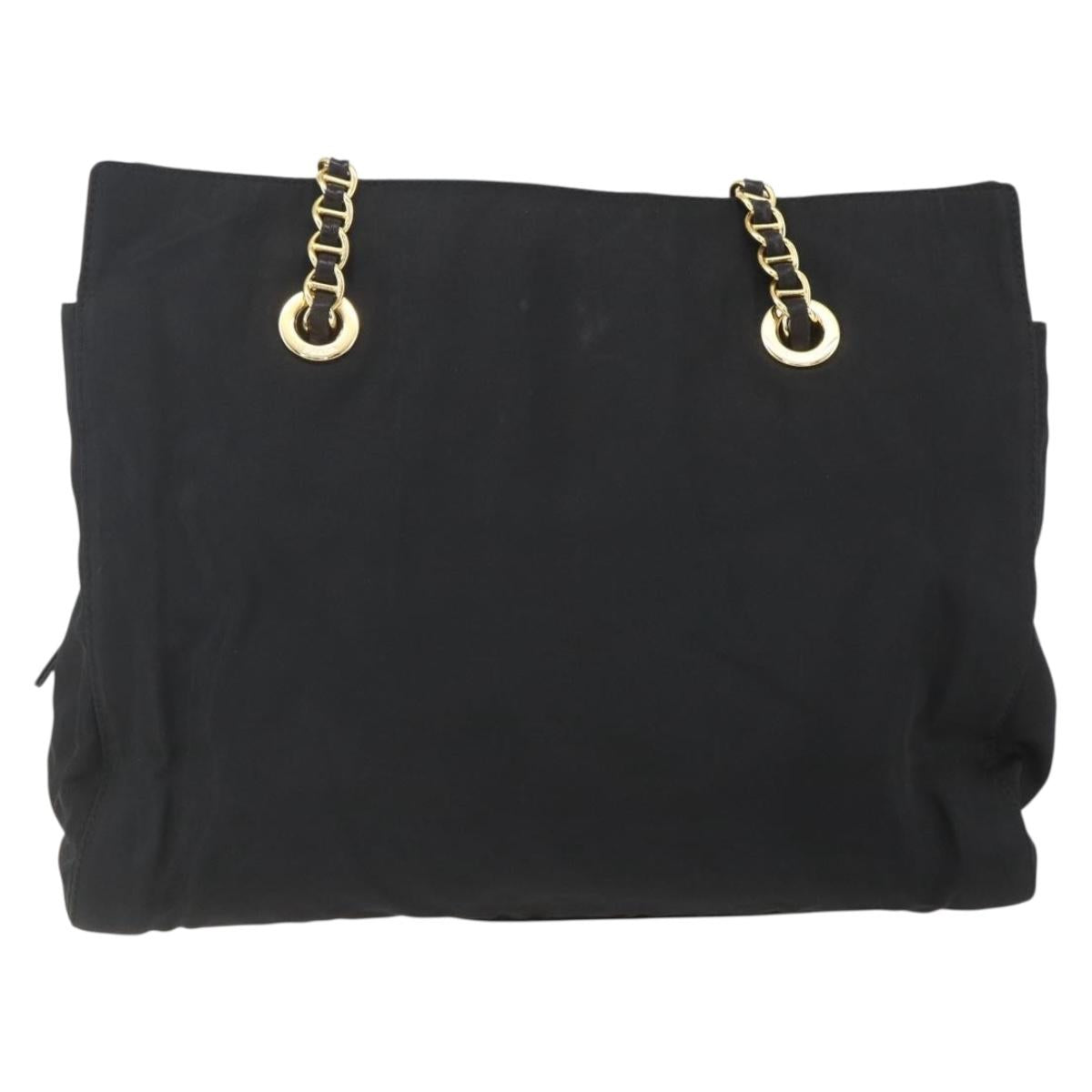PRADA Chain Shoulder Bag Nylon Black Gold Auth 156178V