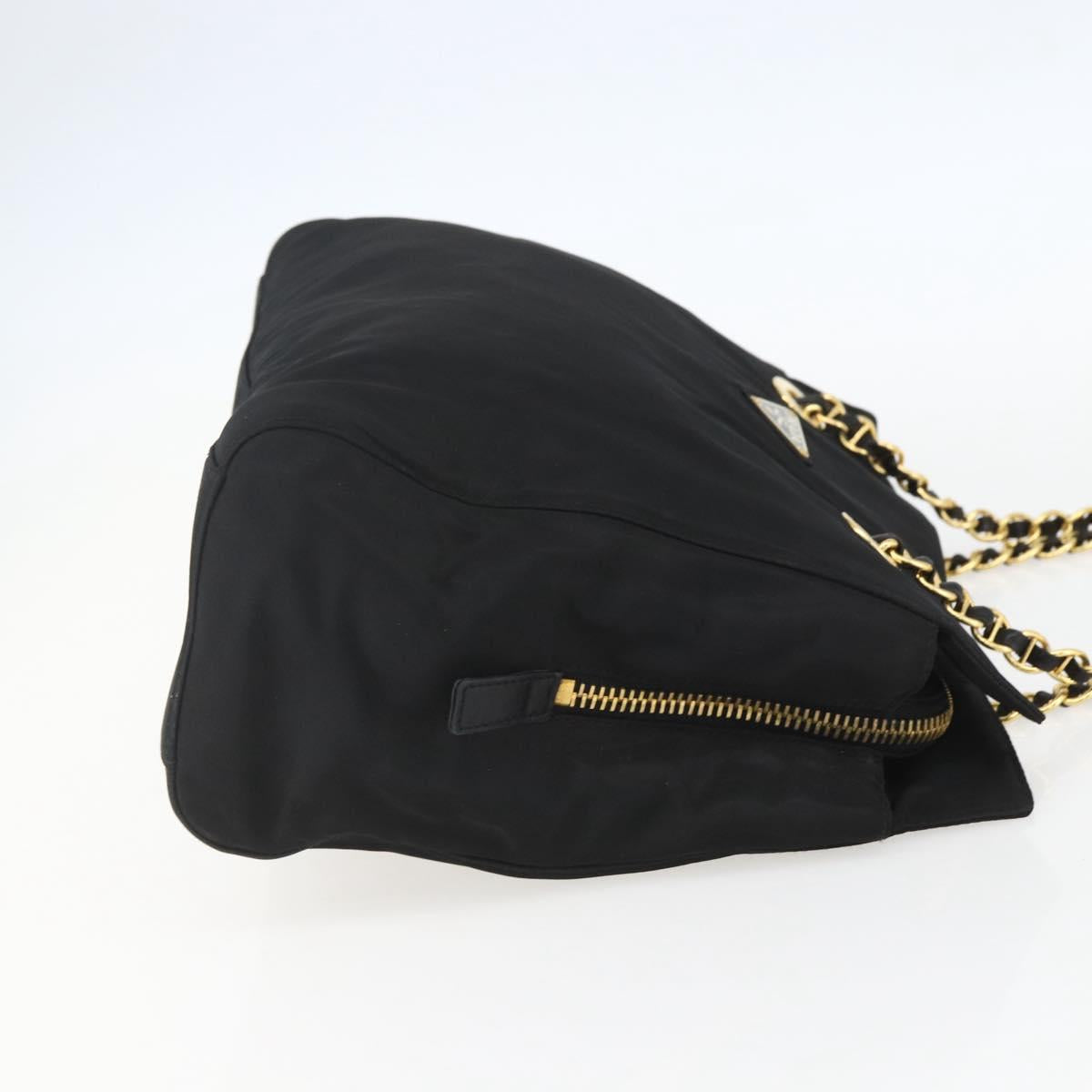 PRADA Chain Shoulder Bag Nylon Black Gold Auth 156178V