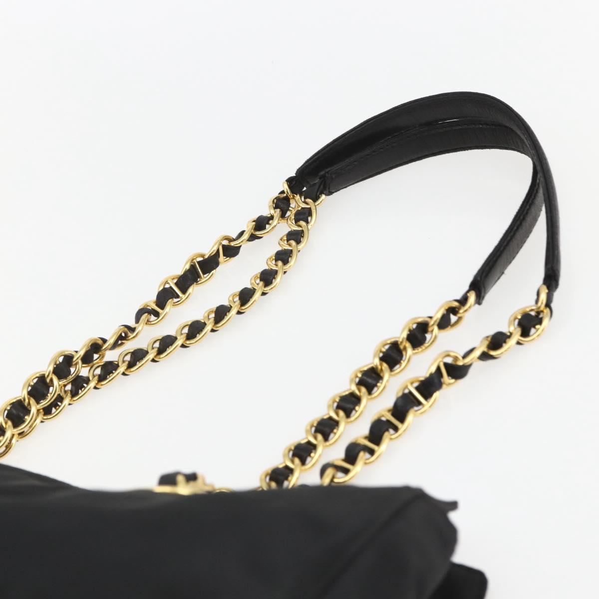 PRADA Chain Shoulder Bag Nylon Black Gold Auth 156178V
