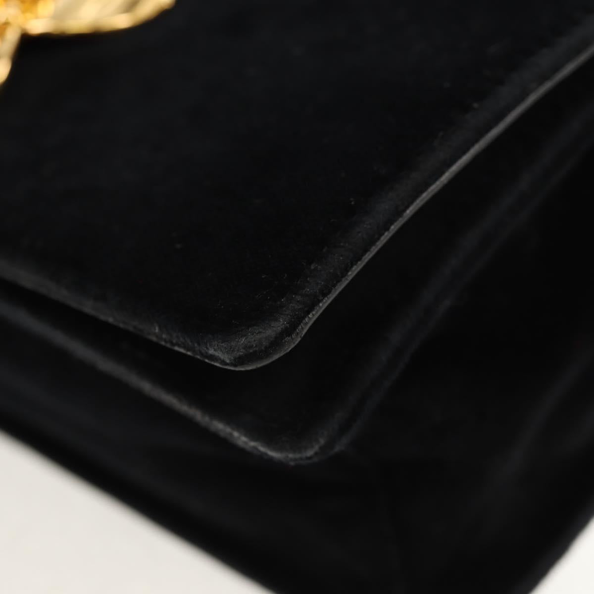 PRADA Chain Shoulder Bag Velor Black Silver Auth 156179V