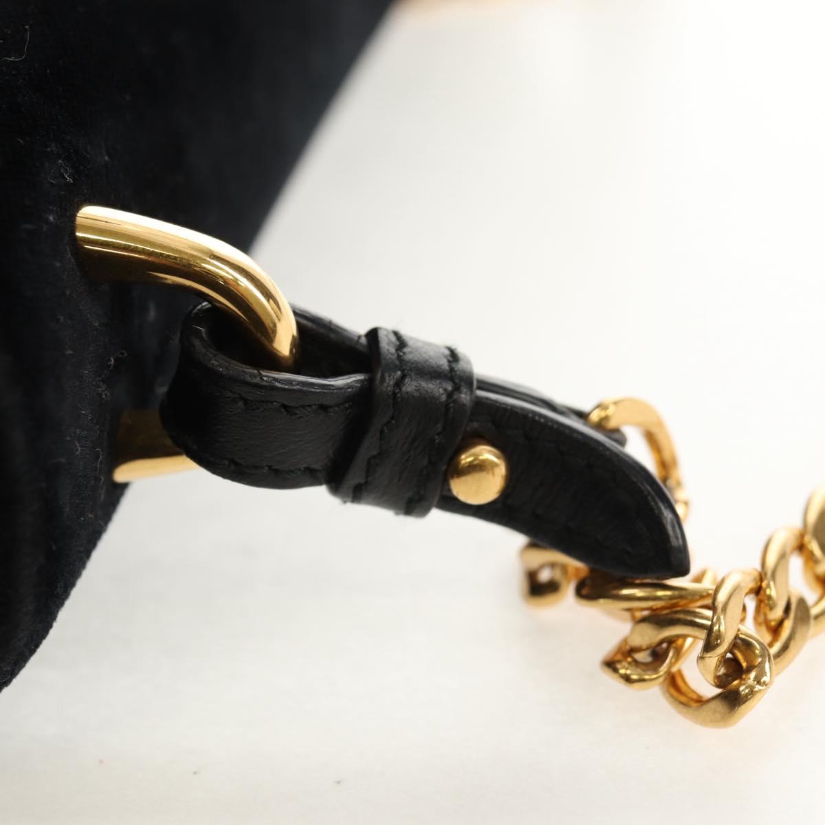 PRADA Chain Shoulder Bag Velor Black Silver Auth 156179V