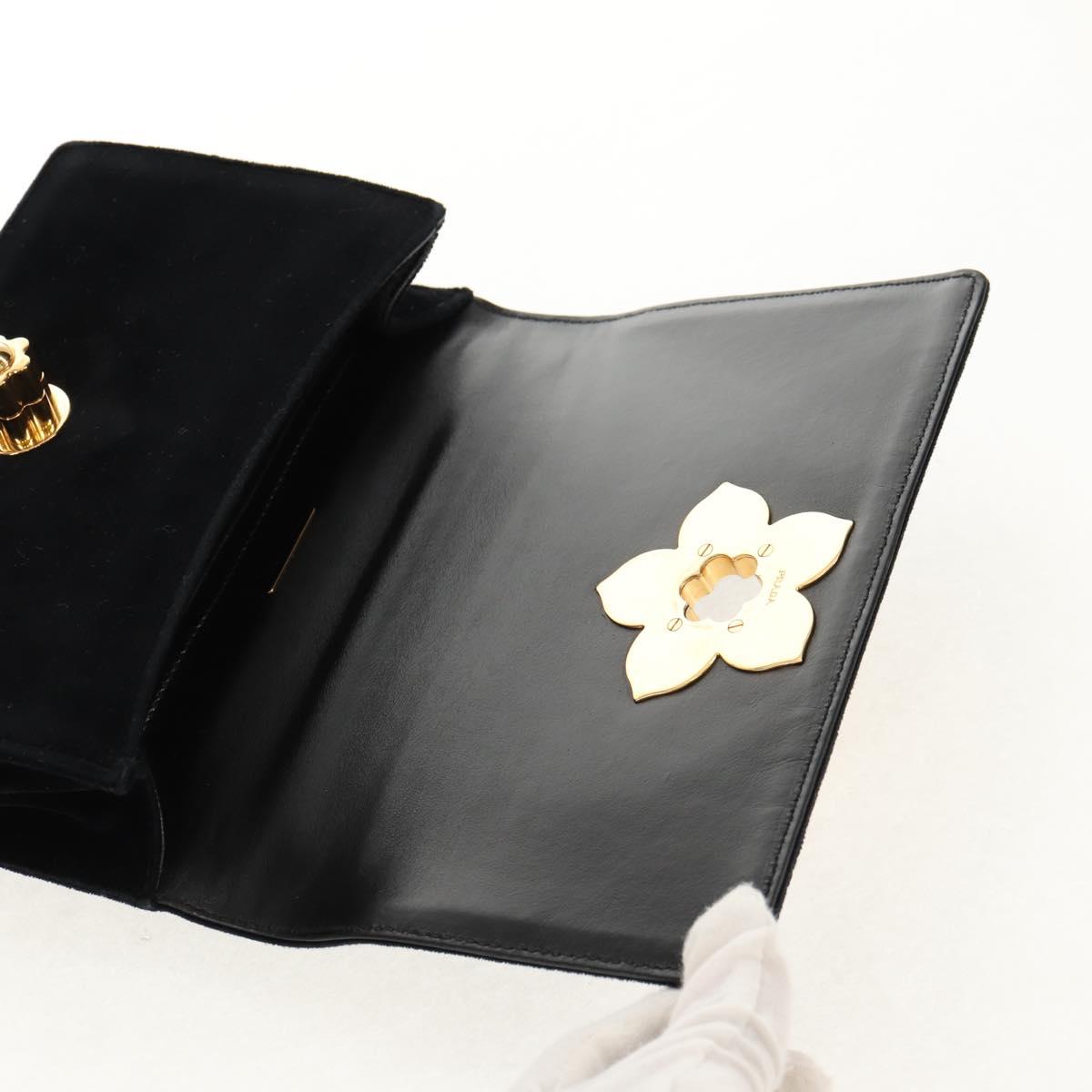 PRADA Chain Shoulder Bag Velor Black Silver Auth 156179V