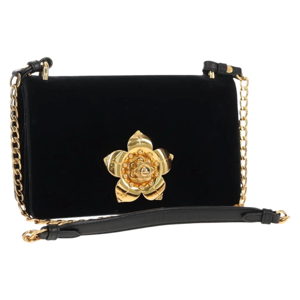 PRADA Chain Shoulder Bag Velor Black Gold Auth 156179V