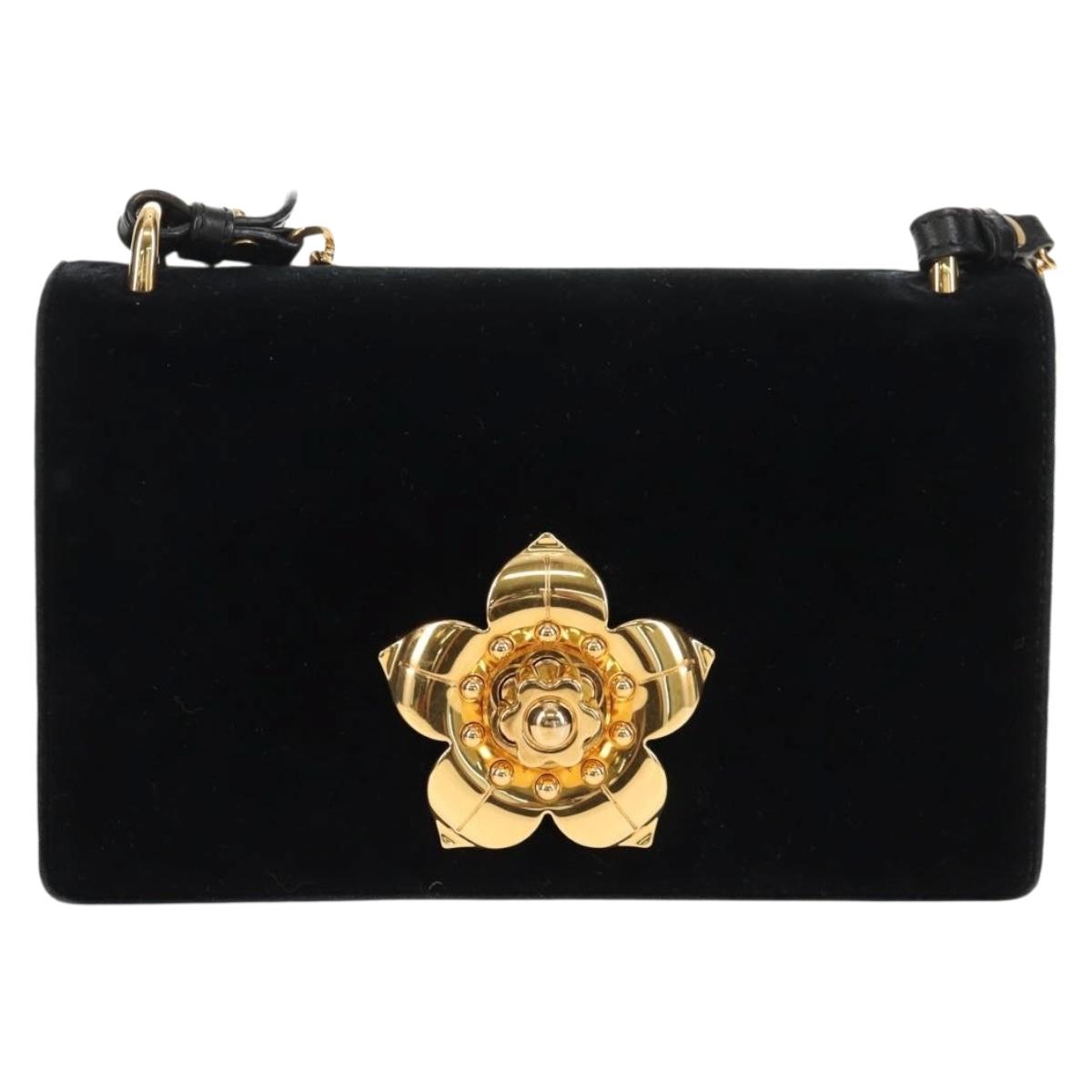 PRADA Chain Shoulder Bag Velor Black Silver Auth 156179V