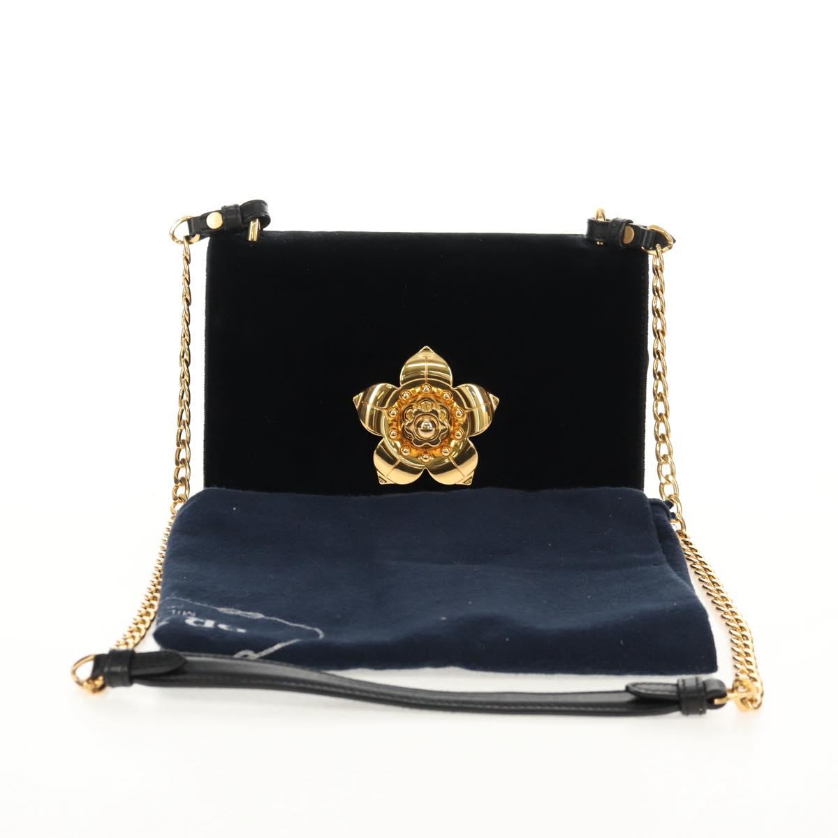 PRADA Chain Shoulder Bag Velor Black Silver Auth 156179V