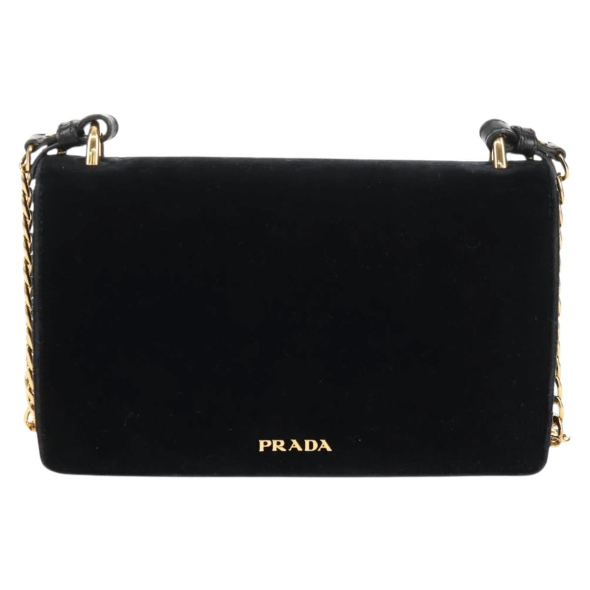 PRADA Chain Shoulder Bag Velor Black Silver Auth 156179V