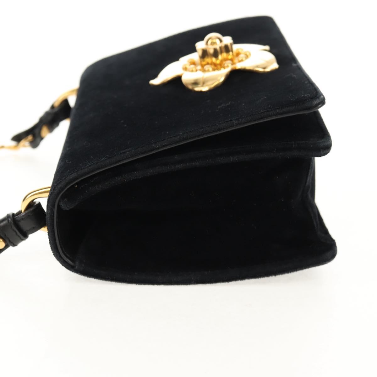 PRADA Chain Shoulder Bag Velor Black Gold Auth 156179V