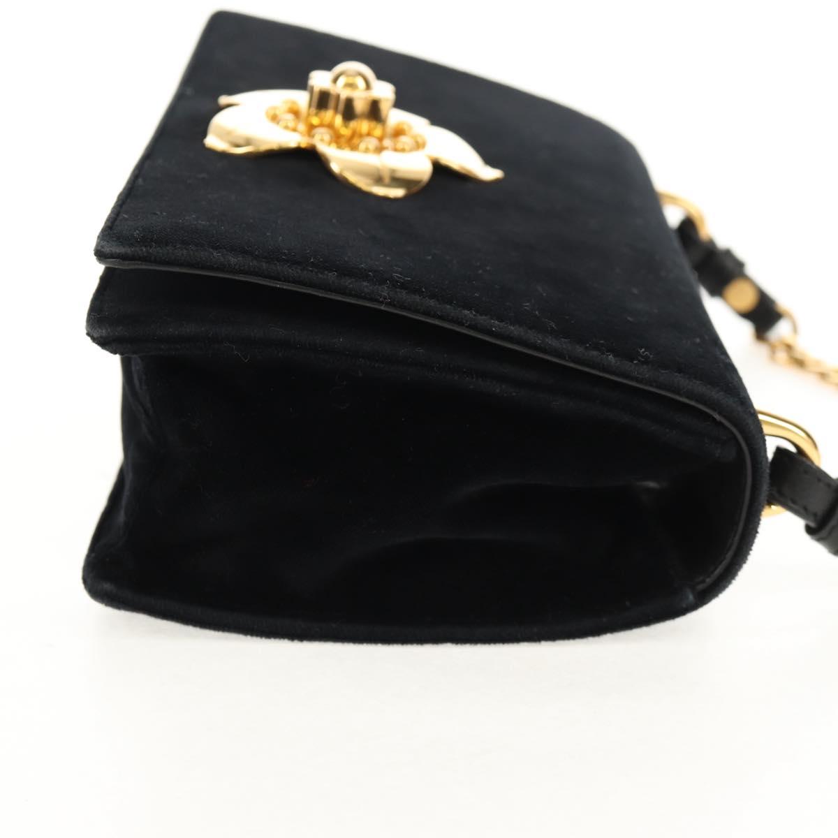 PRADA Chain Shoulder Bag Velor Black Silver Auth 156179V